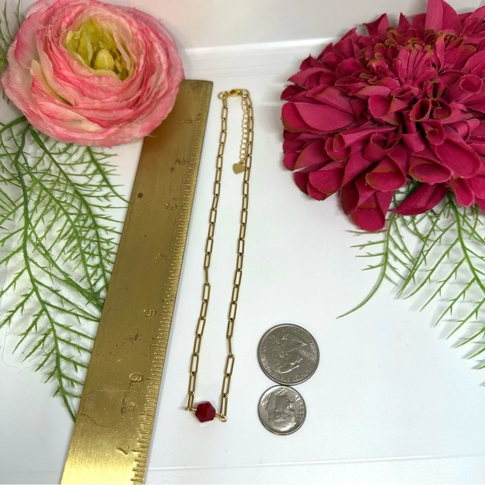 NEW⚜️Ruby Red Crystal Choker Chain Necklace - Picture 4 of 4